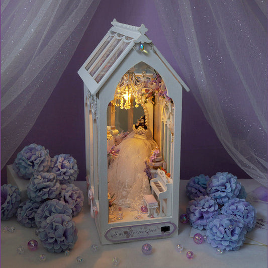 DIY Book Nook Dollhouse Kit, Wooden Miniature Furniture with LED Lights – Bookshelf Insert Toy for Girls' Birthday Gift