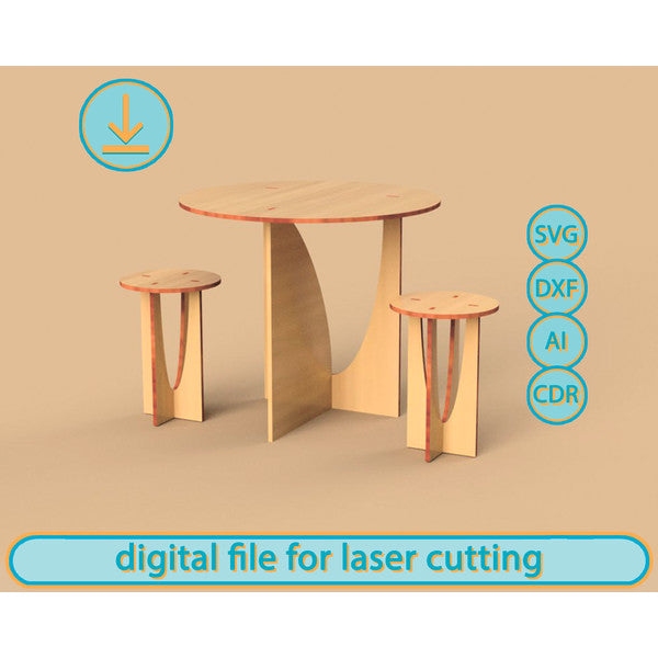 Dollhouse Buffet Set - Table and Chair - Digital Laser Cut Files, SVG for laser cutting, 1/6 scale furniture