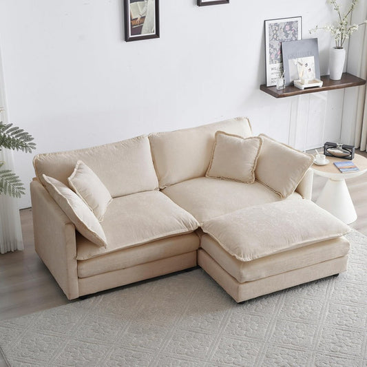 Modern Cloud Couch Deep Seat Comfy Sofa, Modular L-Shaped Couch with Ottoman