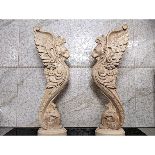 Wooden Stairs Baluster Carved wood lion pillar Unique kitchen island statue 1pc