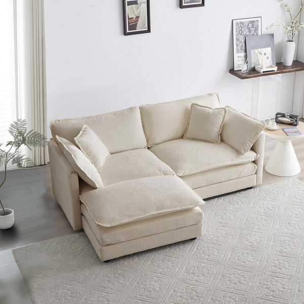 Modern Cloud Couch Deep Seat Comfy Sofa, Modular L-Shaped Couch with Ottoman