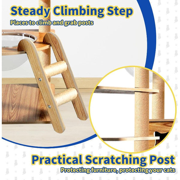 Wooden Cat Tree for Large Cats 6 Tier Tower with Space Capsules & Scratching Posts, Modern Indoor Cat Furniture