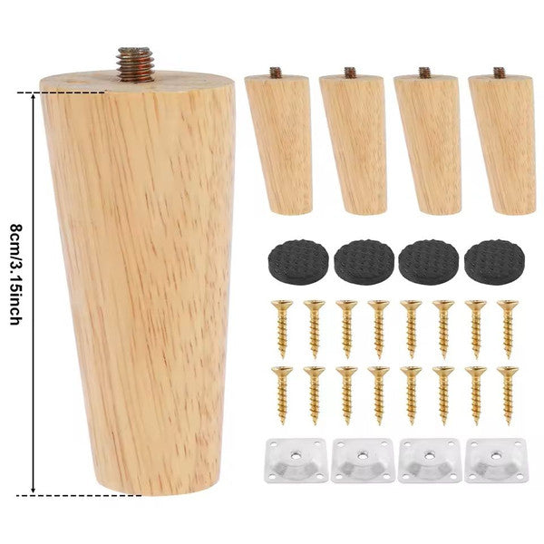 Wooden Furniture Legs Set of 4 Solid Wood Replacement Feet Slanted or Straight Style