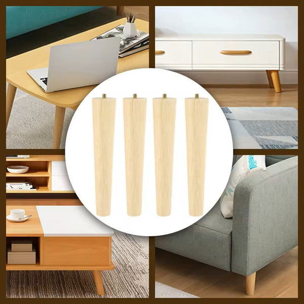 Wooden Furniture Legs Set of 4 Solid Wood Replacement Feet Slanted or Straight Style
