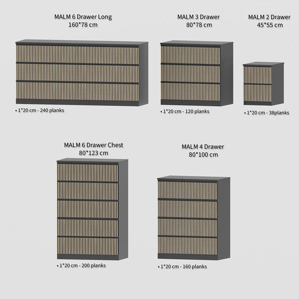 Furniture drawer overlay, slat wall panel,set of decorative wooden slats 1cm wide, ikea malm overlay,malm sticker