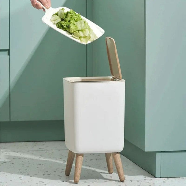 Modern Trash Can with Lid , Press Dustbin for Living Room, Bathroom, Kitchen