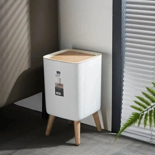 Modern Trash Can with Lid , Press Dustbin for Living Room, Bathroom, Kitchen