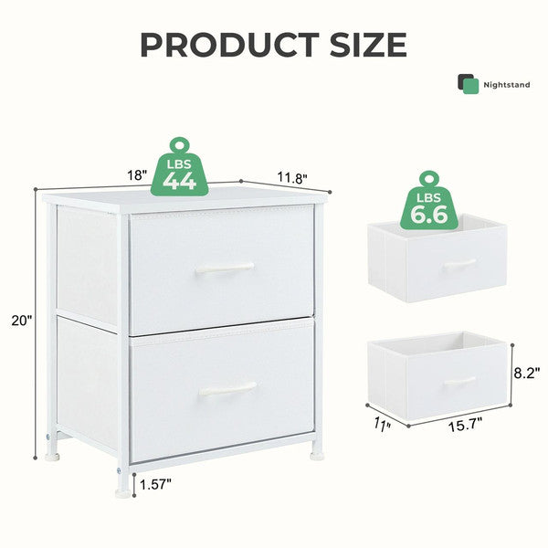 JHK 2-Piece Fabric Drawer Nightstand Set – Lightweight Storage for Bedroom, Dorm, or Office