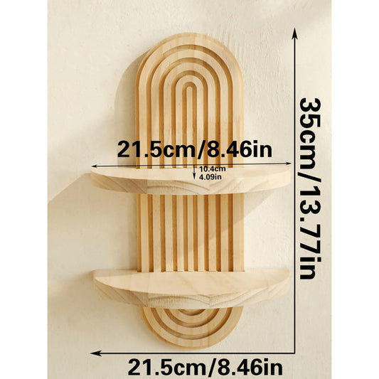 Boho Geometric Wooden Wall Shelf – Natural Wood Modern Wall Decor for Plants and Accents