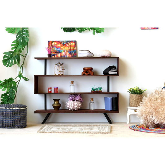 Miniature industrial modern bookcase, dollhouse furniture 1:6 scale wooden S-shaped geometric 4-tier bookshelf display s