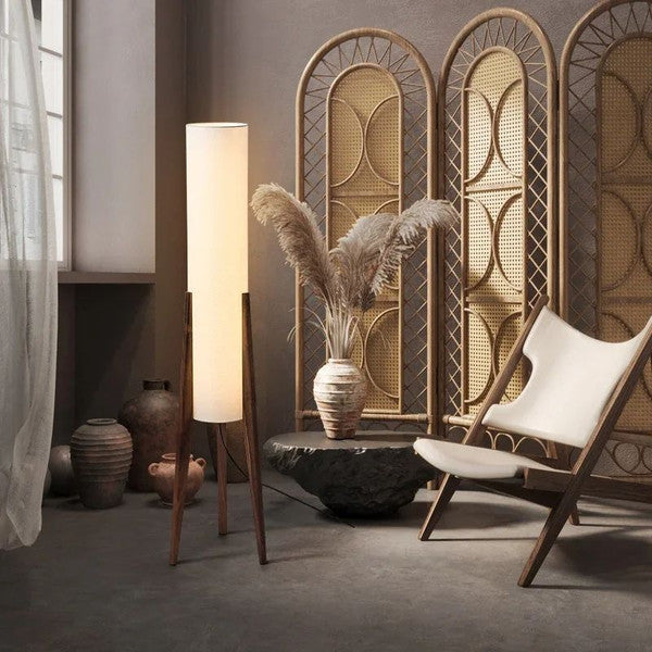 Home Decorative Japanese Floor Lamp for Living Room Sofa, Zen Atmosphere Bedroom Bedside Lamp with Wooden Legs