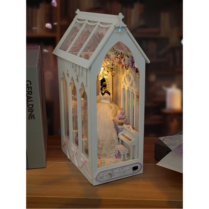 DIY Book Nook Dollhouse Kit, Wooden Miniature Furniture with LED Lights – Bookshelf Insert Toy for Girls' Birthday Gift