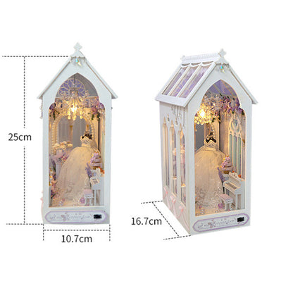 DIY Book Nook Dollhouse Kit, Wooden Miniature Furniture with LED Lights – Bookshelf Insert Toy for Girls' Birthday Gift