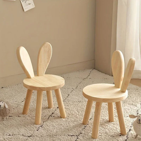 Creative Small Board Stool Cute Rabbit Ears Solid Wood Small Stool Decorative Stool Children Chair for Nursery, Playroom