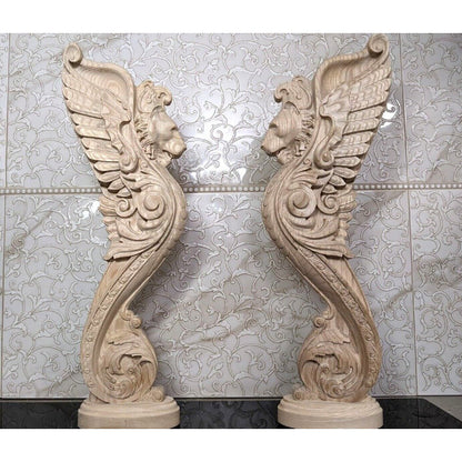 Wooden Stairs Baluster Carved wood lion pillar Unique kitchen island statue 1pc