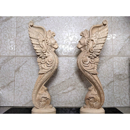 Wooden Stairs Baluster Carved wood lion pillar Unique kitchen island statue 1pc
