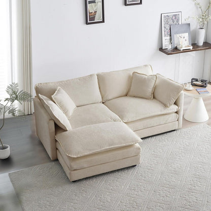 Modern Cloud Couch Deep Seat Comfy Sofa, Modular L-Shaped Couch with Ottoman