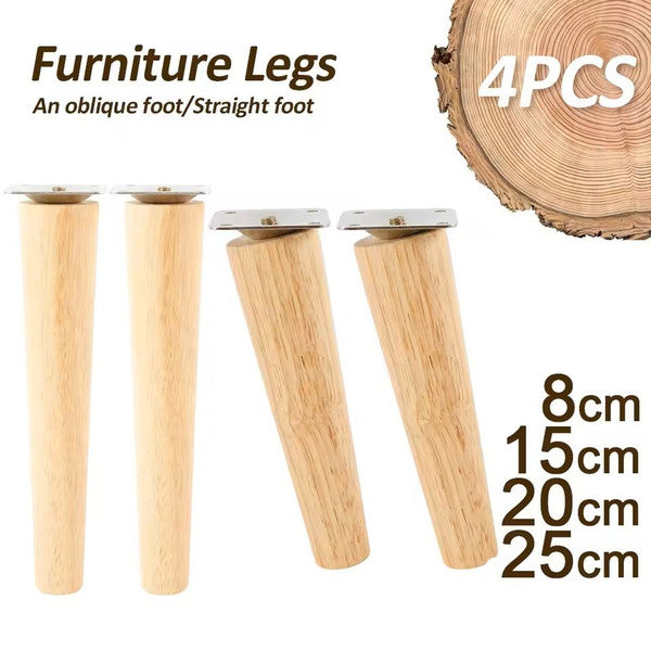 Wooden Furniture Legs Set of 4 Solid Wood Replacement Feet Slanted or Straight Style