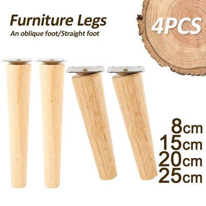 Wooden Furniture Legs Set of 4 Solid Wood Replacement Feet Slanted or Straight Style
