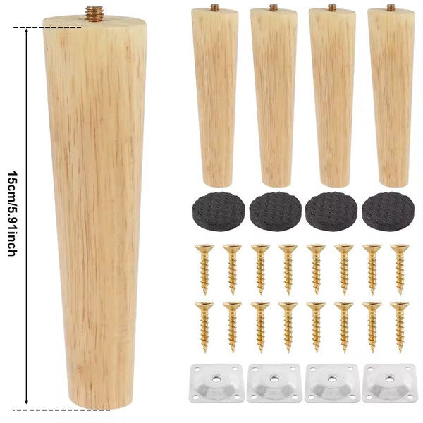 Wooden Furniture Legs Set of 4 Solid Wood Replacement Feet Slanted or Straight Style