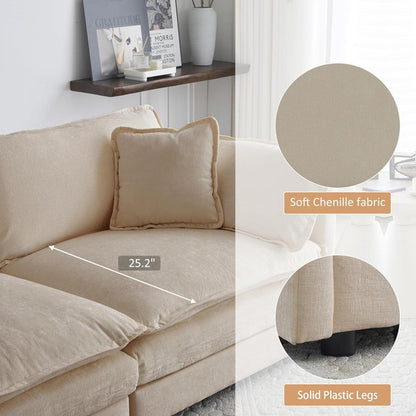 Modern Cloud Couch Deep Seat Comfy Sofa, Modular L-Shaped Couch with Ottoman