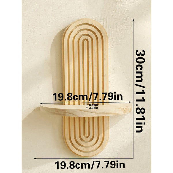 Boho Geometric Wooden Wall Shelf – Natural Wood Modern Wall Decor for Plants and Accents