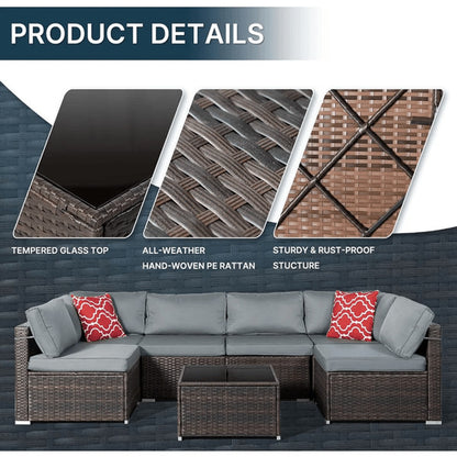 7-Piece Outdoor Patio Furniture Set – All-Weather PE Rattan Sectional Sofa with Table