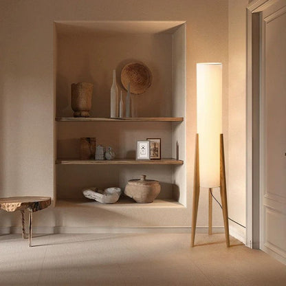Home Decorative Japanese Floor Lamp for Living Room Sofa, Zen Atmosphere Bedroom Bedside Lamp with Wooden Legs